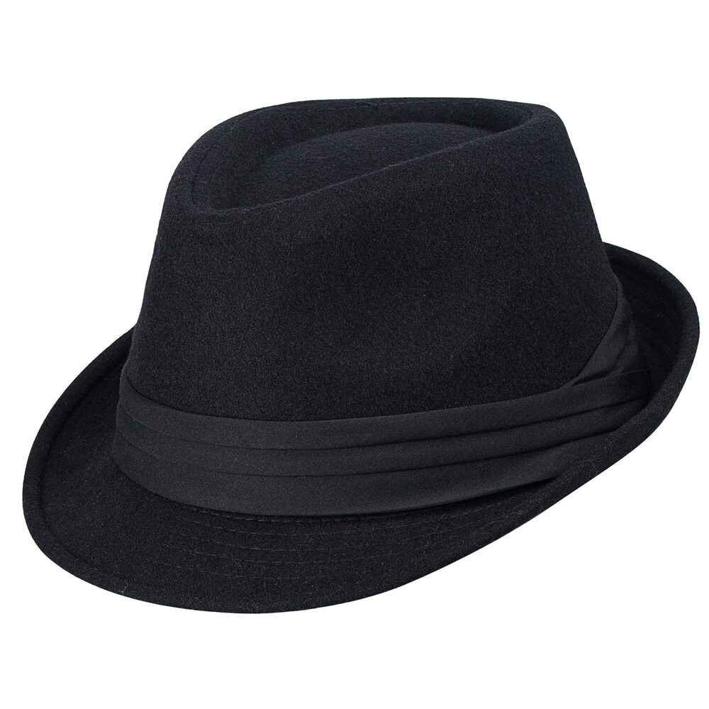 7851 Classic Felt Trilby Hat Short Brim Fedora Hat Black Manhattan Gangster